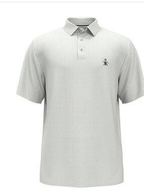 NWT. Original Penguin Men's Bright White Short Sleeve All-Over Pete Print Polo